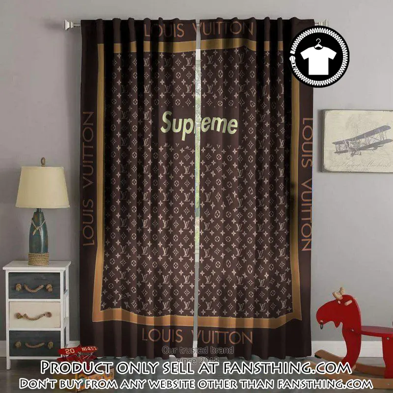 Supreme lv brown square premium window curtains hot  luxury curtain wc017 fst0036761